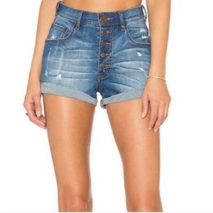 One Teaspoon Denim Shorts Harlets High-Rise Fitted Twisted Cuff Hem Size 26
